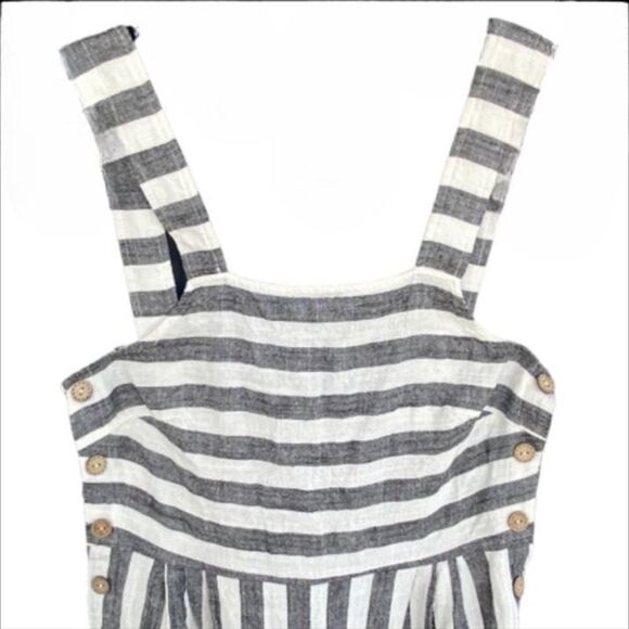 COAST Striped Linen Blend Wide-Leg Jumpsuit Navy Cream Women’s Large - Picture 3 of 8